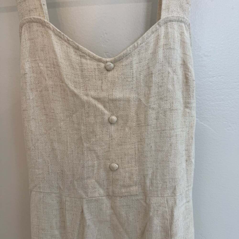 Paper Crane 100% Linen Sleeveless Button-Front Midi Dress with Waist Tie - Picture 3 of 6